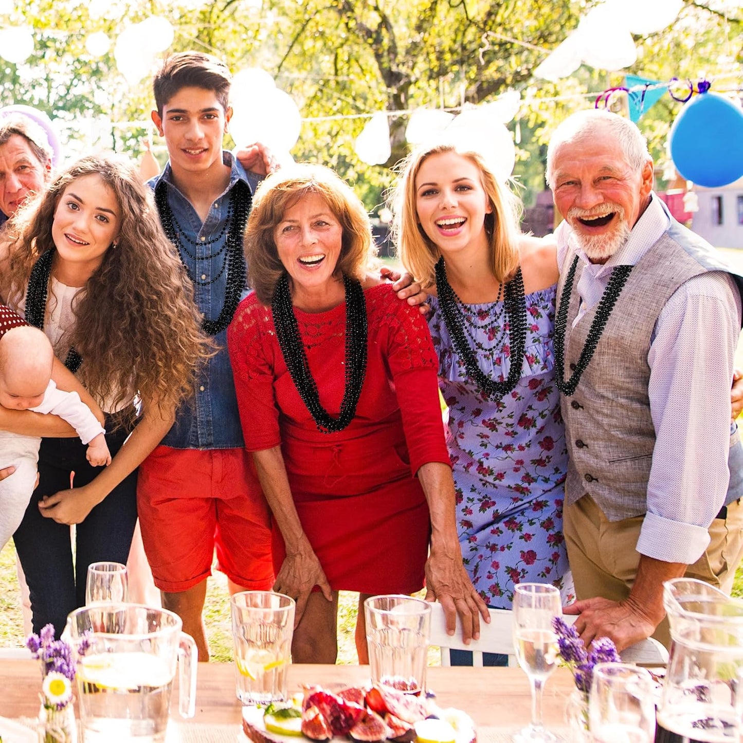 200PCS Beaded Necklace, 33" Mardi Gras Beads, Black Bead Necklace, Mardi Gras Accessories Throw Beads Bulk Party Favors Supplies Decorations for Parade Event Festival Christmas Pirate