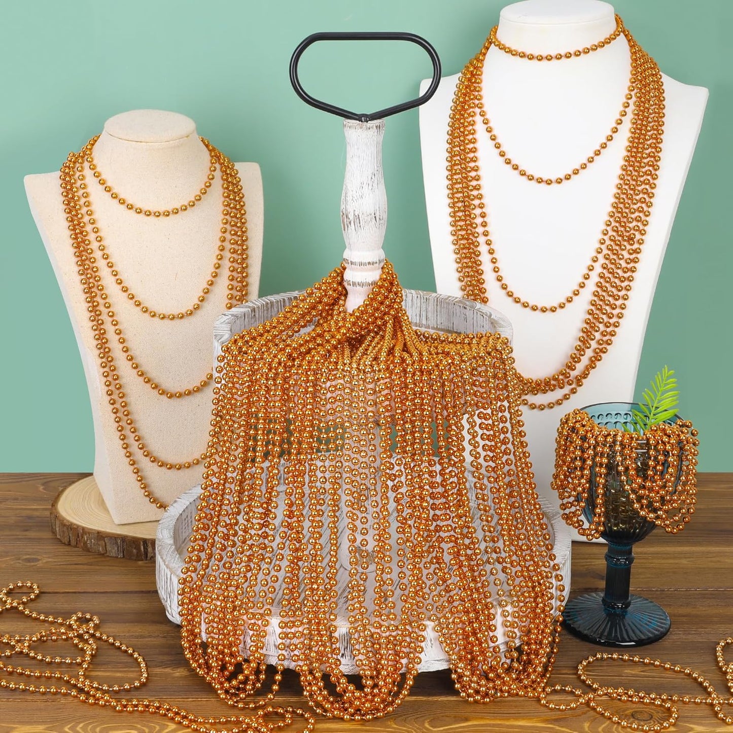 30PCS Orange Bead Necklace, 6mm Bead Necklaces Party Favors, 33" Mardi Gras Beads Party Parade Accessories, Festival Party Supplies for Halloween Wedding Holiday Celebrations Decorations