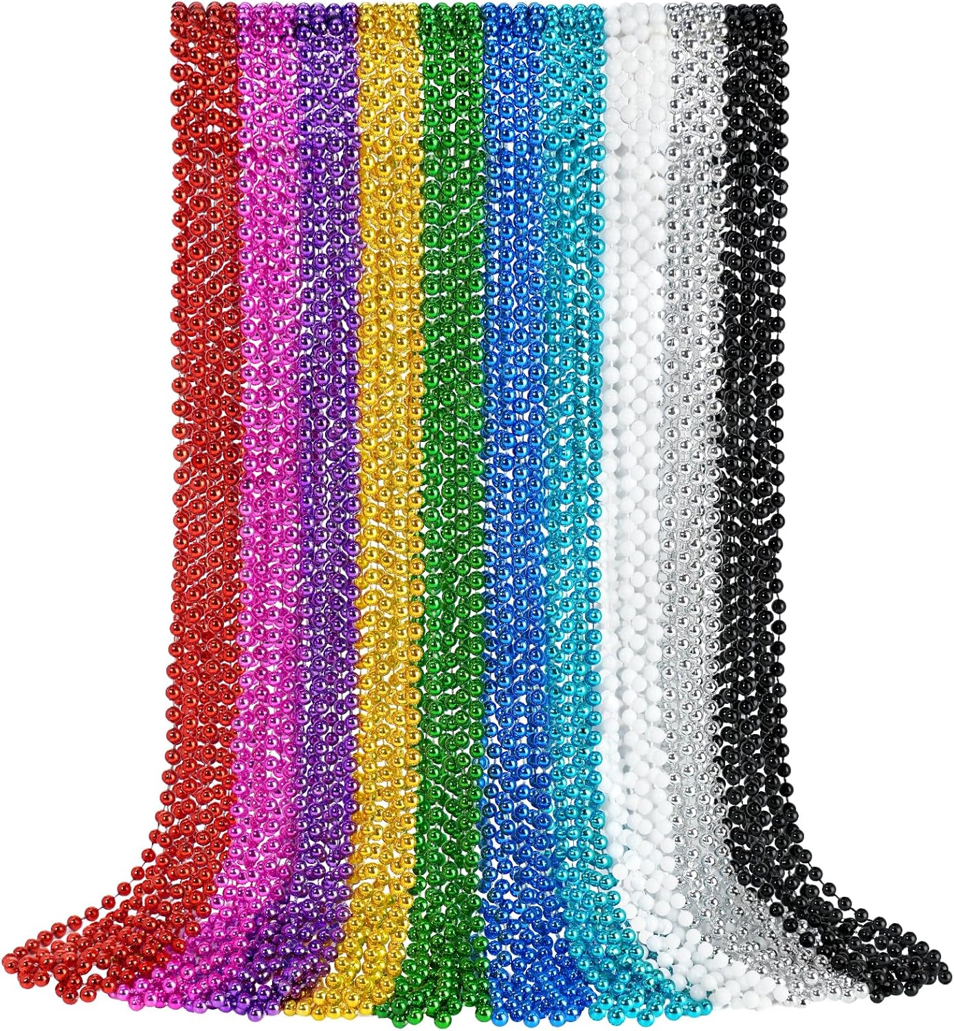 YAXINRUI 30 PCS Mardi Gras Beads, Party Beads Necklaces for Mardi Gras, Christmas, St. Patrick's Day, Party Favors, Metallic Colorful Throw Beads Accessories in 10 Colors