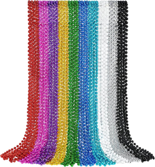 YAXINRUI 30 PCS Mardi Gras Beads, Party Beads Necklaces for Mardi Gras, Christmas, St. Patrick's Day, Party Favors, Metallic Colorful Throw Beads Accessories in 10 Colors