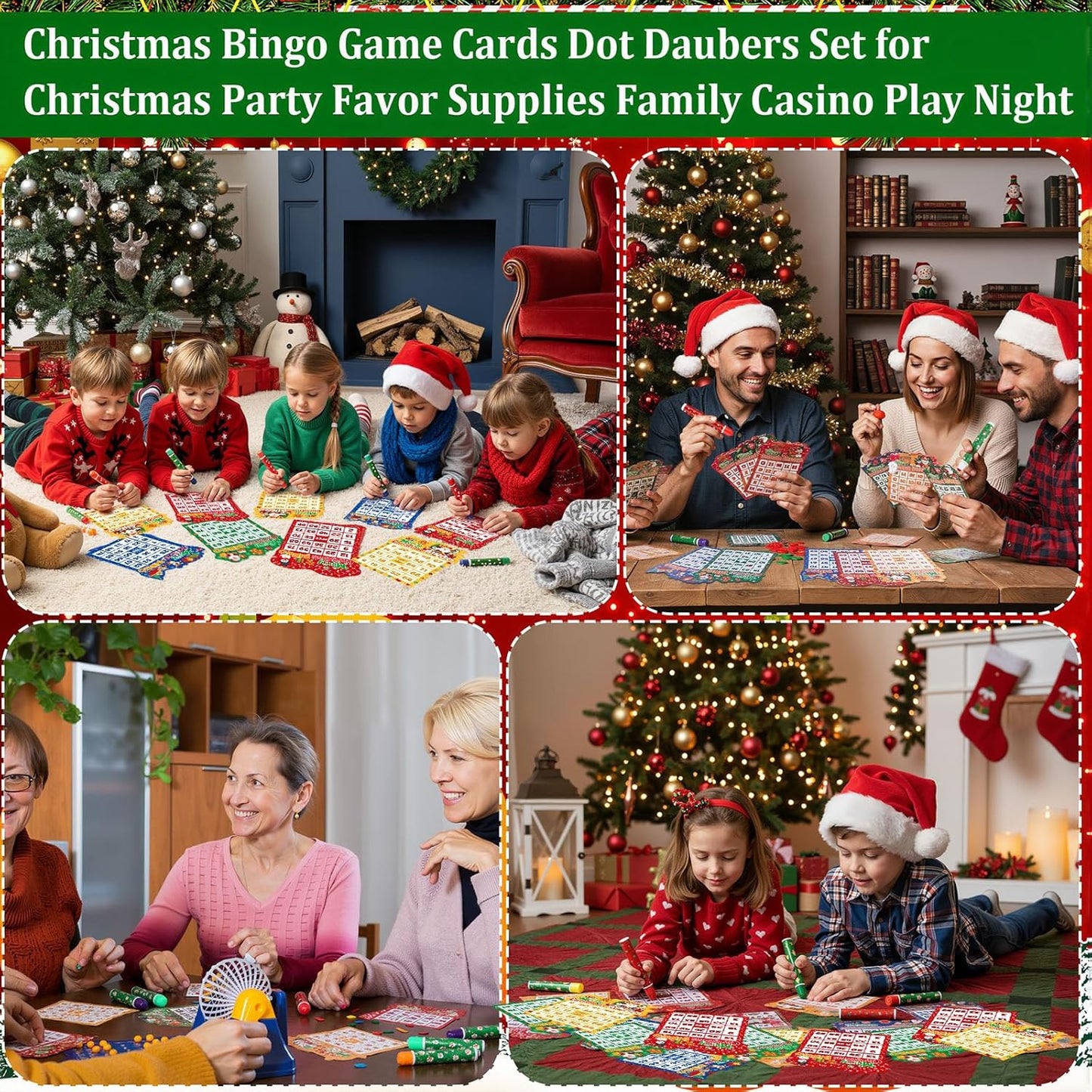 Eersida 192 Pack Christmas Bingo Game Cards and 0.4 oz Dot Daubers Set Includes 144 Bingo Cards and 48 Dot Markers Game Supplies Set for Christmas Supplies Family Casino Play Night Party Favor Gifts