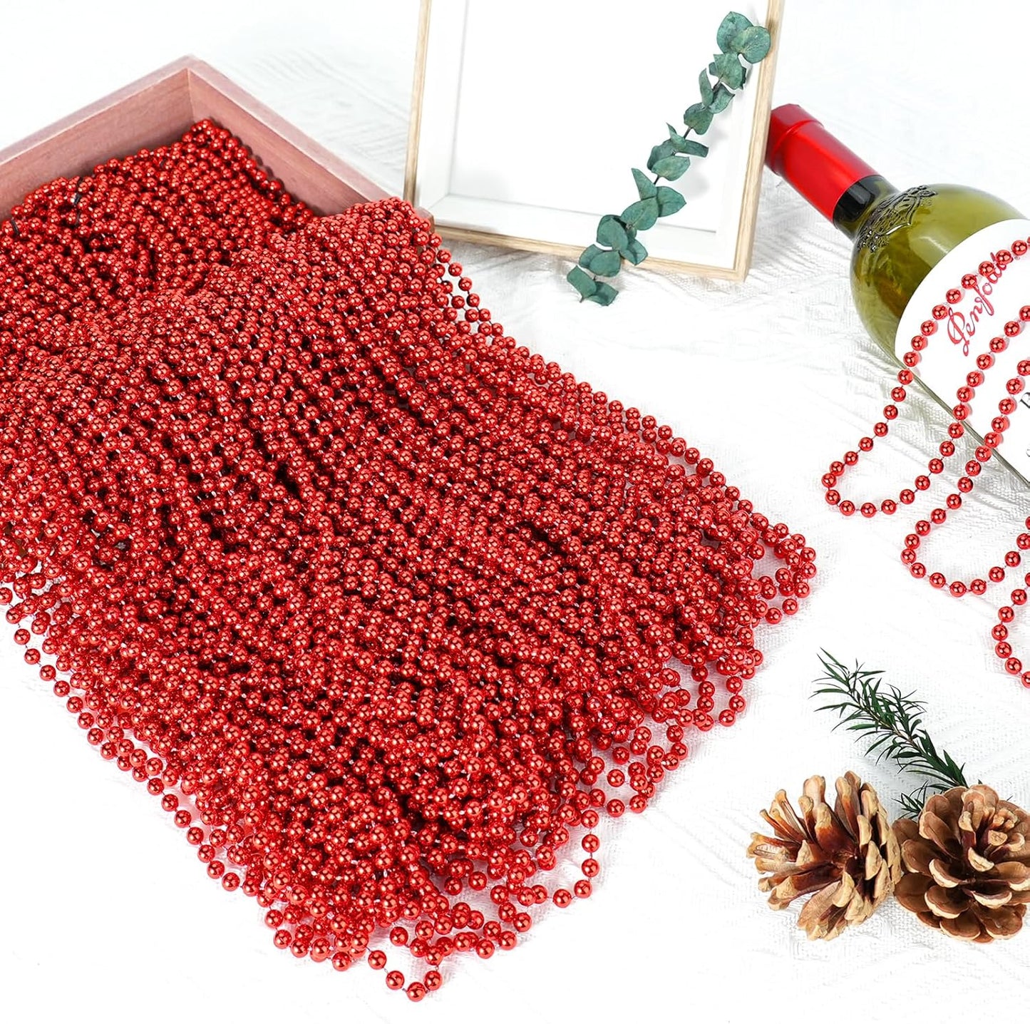 50 PCS Red Mardi Gras Beads, Red Beads Necklaces Christmas Necklace 33" Metallic Beaded Costume Necklace Party Necklaces for Valentines Christmas Parade Throws Wedding Birthday Party Favors
