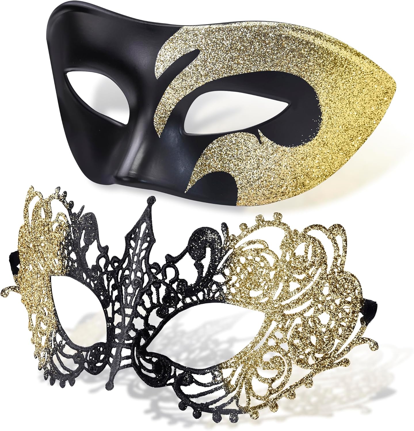 SIQUK Couple Masquerade Masks Set Venetian Party Mask Plastic Halloween Costume Mask Mardi Gras Mask for Women and Men