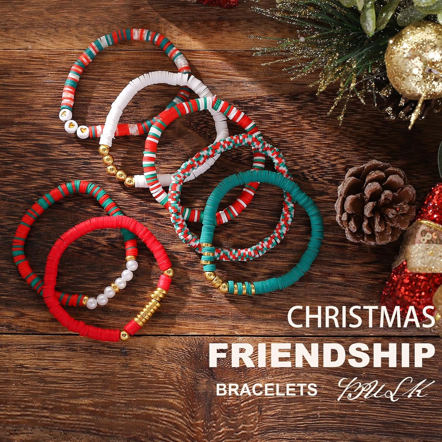 Friendship Bracelets Trendy Heishi Clay Bead Bracelets Stack Gold Beaded Stretch Bracelets for Women Boho Stackable Bracelets Bulk Cute Preppy Jewelry