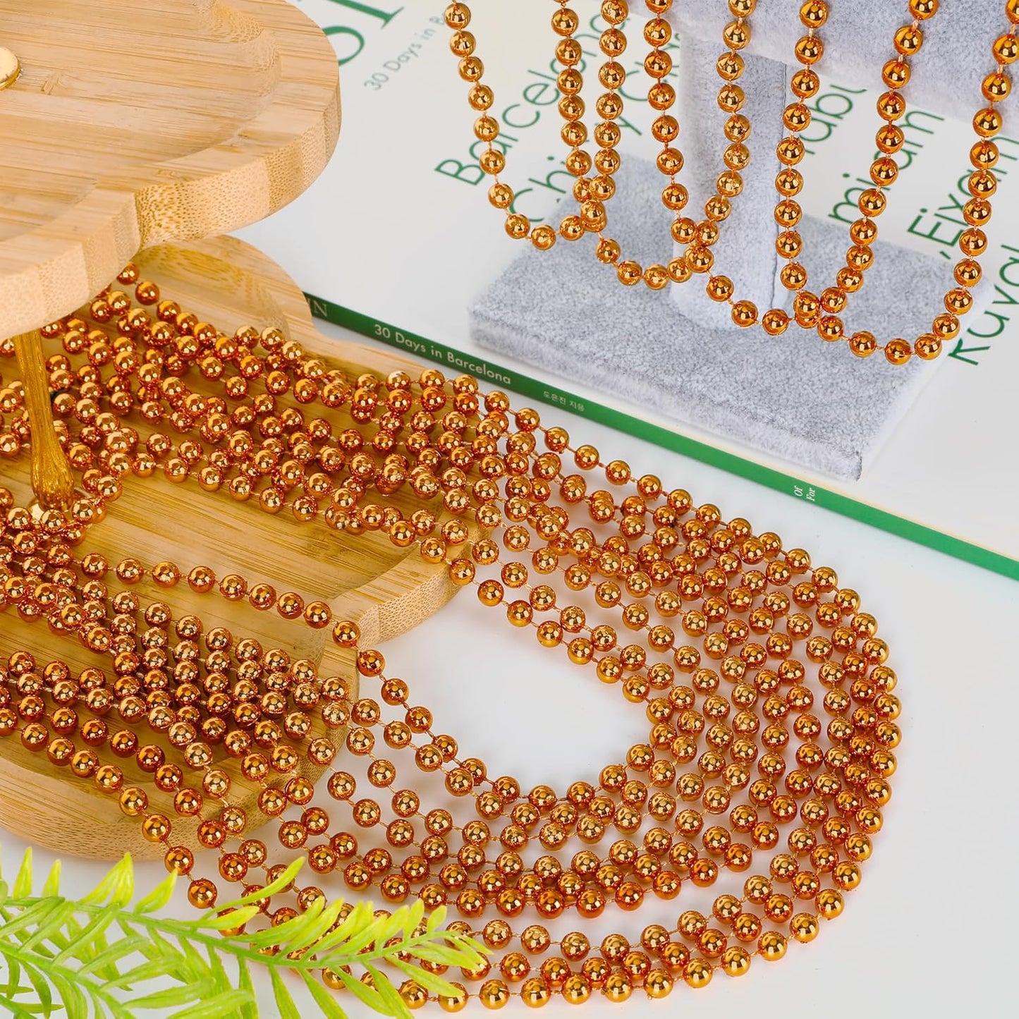 30PCS Orange Bead Necklace, 6mm Bead Necklaces Party Favors, 33" Mardi Gras Beads Party Parade Accessories, Festival Party Supplies for Halloween Wedding Holiday Celebrations Decorations