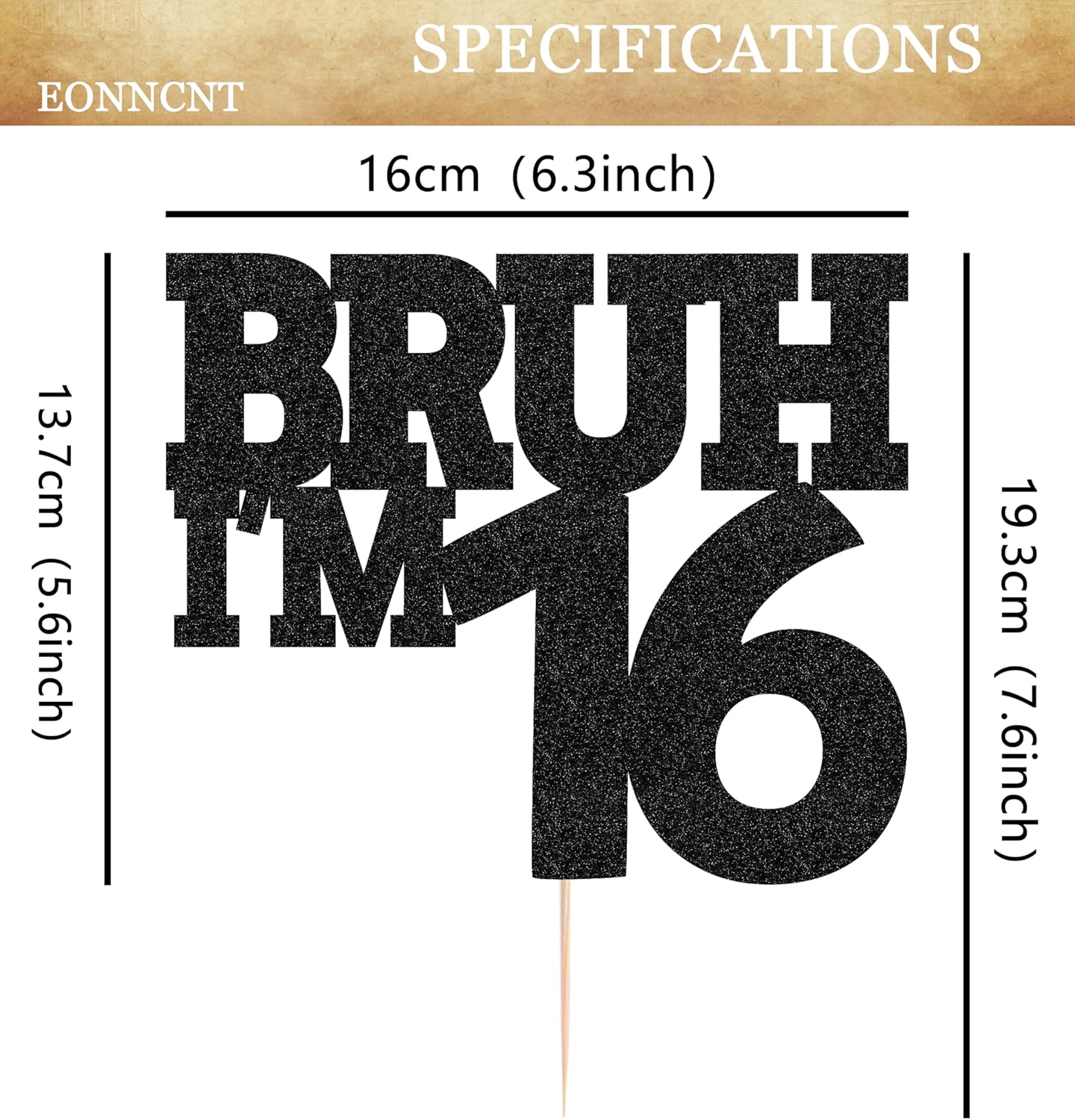 Bruh I'm 16 Cake Topper - Black Glitter Funny 16th Birthday Cake Decorations for Boys, Bro I'm 16/ Cheers to 16 Years Cake Decor for Brother Birthday Party Supplies Photo Booth Prop