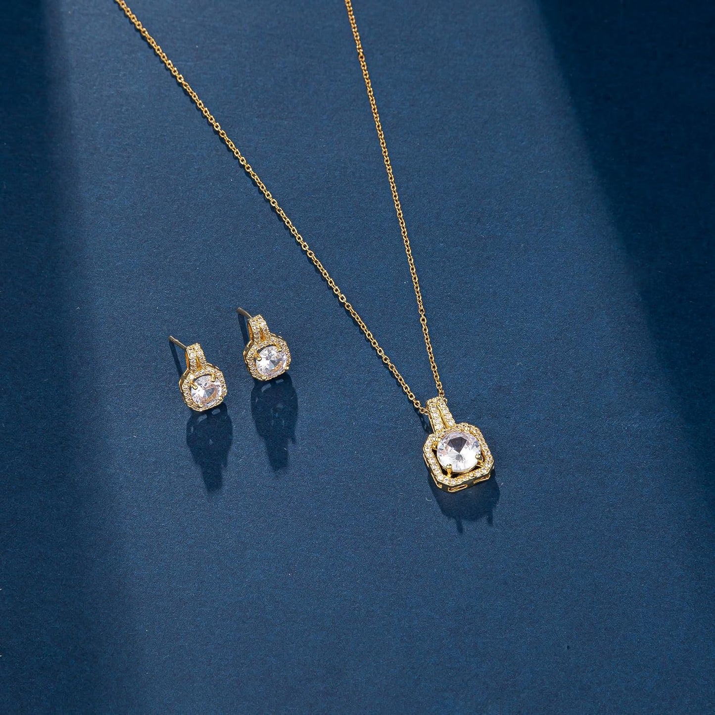 4pcs Cubic Zirconia Wedding Jewelry Sets for Bride Bridesmaid Cubic Zirconia Pendant Necklace Earrings Link Tennis Bracelet Open Ring Set for Women