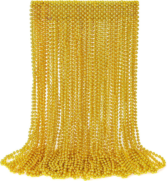 30PCS Mardi Gras Beads, Gold Bead Necklaces Decorations Stuff, 33" St Patricks Day Mardi Gras Necklace Party Favors, Festival Parade Throw Wedding Birthday Pirate Party School Activity Supplies Decor