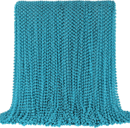 SHAOQINLIN 144 PCS Teal Bead Necklaces, Teal Mardi Gras Beads Necklaces Turquoise Party Beads Necklace Bulk Oval Beaded Necklaces for Mardi Gras, Christmas, School Spirit Day Party Favors