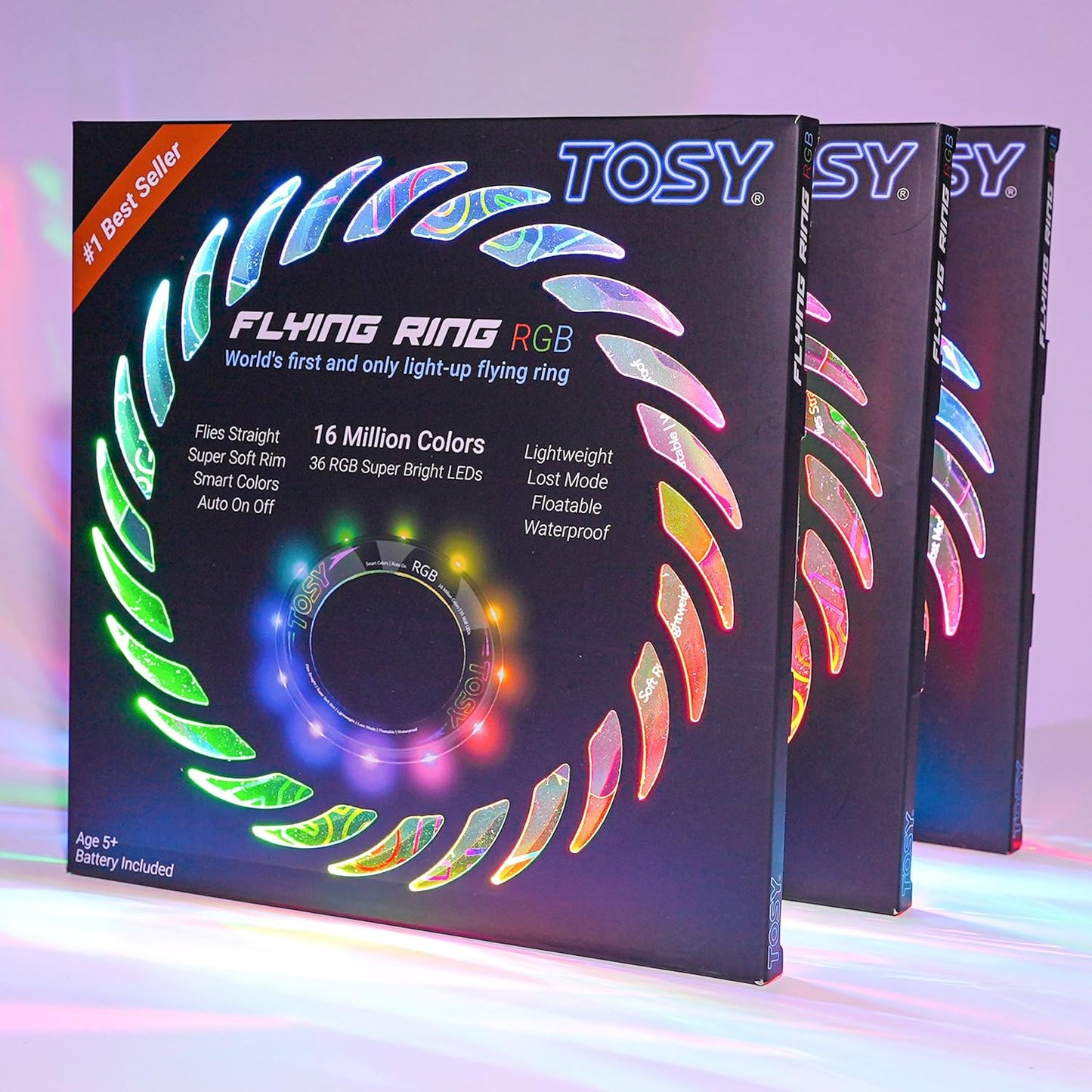 TOSY Flying Ring - 36 RGB Multicolor or 12 Monocolor LEDs, Super Bright, Lost Mode, Auto Light Up, Christmas Stocking Stuffers Gift for Kid/Teen/Boy/Girl, Safe, Waterproof, Pool/Beach/Camping Toy