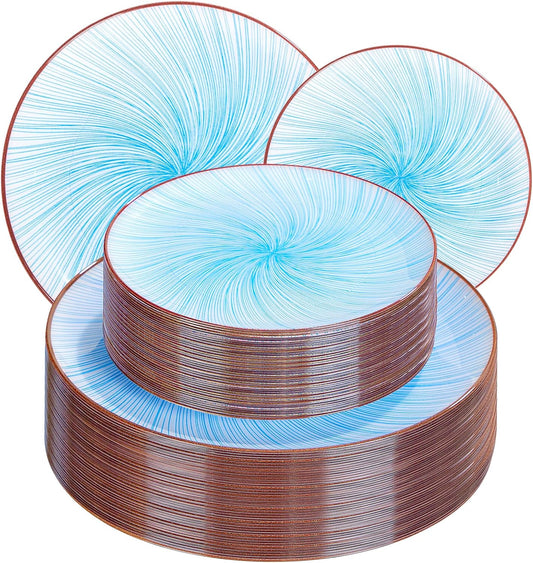 LIYH 60 Pcs Blue Plastic Combo Plates Set - Heavy Duty Light Blue Scalloped Plastic Disposable Plates for Party - 10.25" Dinner & 7.5" Dessert Plate 30 Guests
