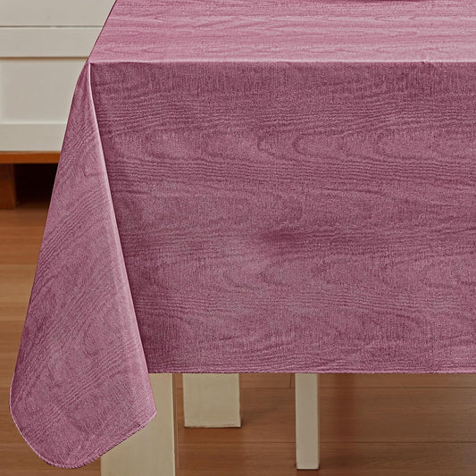 Newbridge Vinyl Flannel Backed Tablecloth, 60 x 84 Inch Rectangle, Burgundy Moire Wavy Solid Design, Heavyweight Indoor Outdoor Waterproof Table Cover, Easy Care Wipe Clean