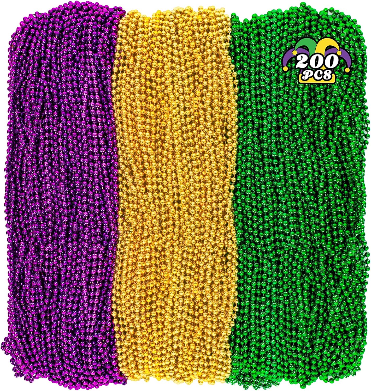 200PCS Mardi Gras Beads, 33" Bead Necklace, Mardi Gras Accessories, Purple Gold Green Party Beads Parade Throws Bulk for Christmas Pirate Baby Shower Wedding Birthday Party Supplies Decor