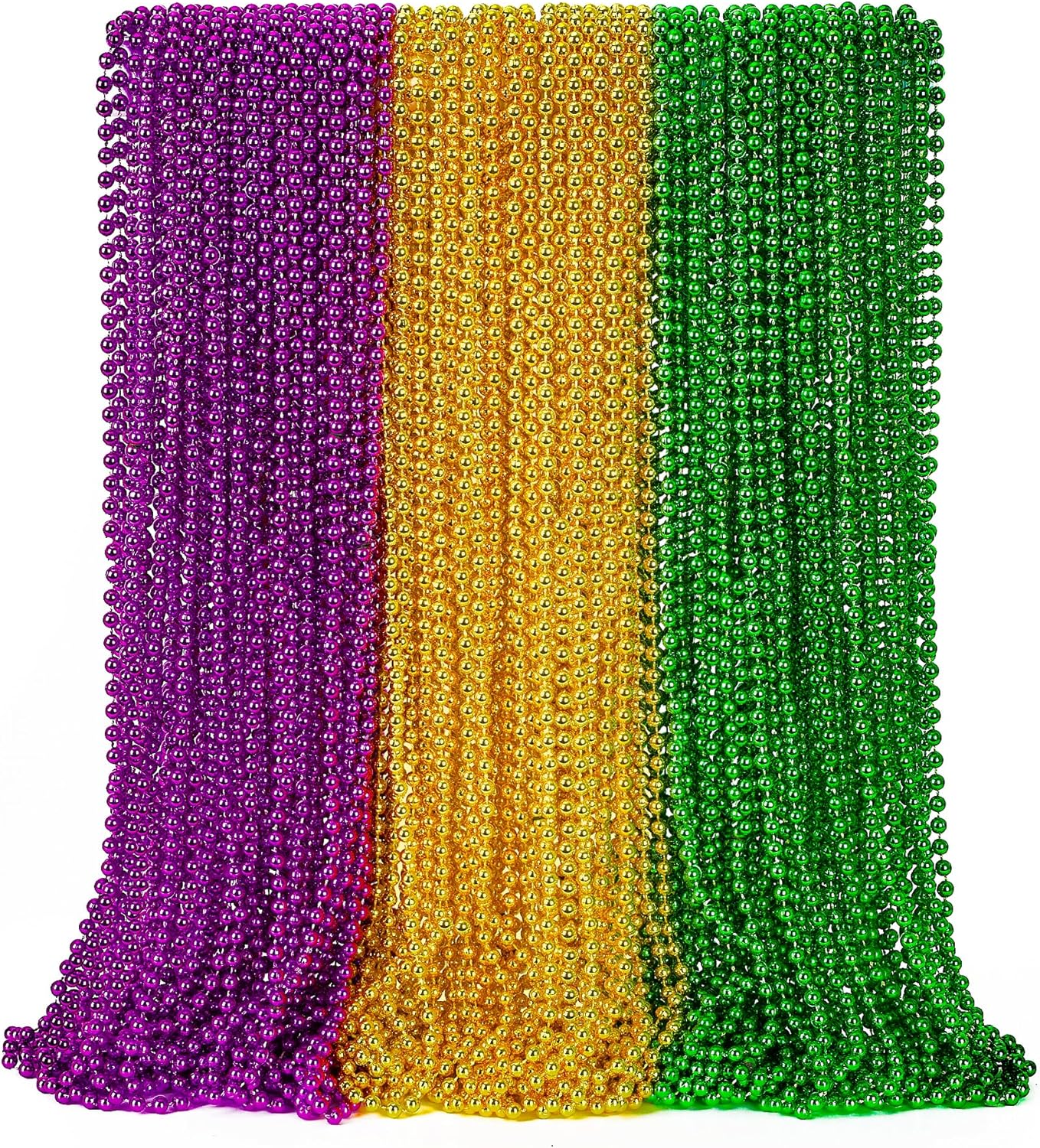 50PCS Mardi Gras Beads, Mardi Gras Green Purple Gold Necklaces Bulk, Metallic Mardi Gras Beads Necklace Accessories Costumes for Parade Throws Party Decorations Favor Supplies