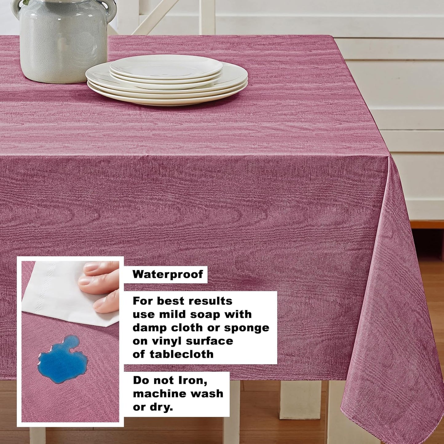 Newbridge Vinyl Flannel Backed Tablecloth, 60 x 120 Inch Rectangle, Burgundy Moire Wavy Solid Design, Heavyweight Indoor Outdoor Waterproof Table Cover, Easy Care Wipe Clean