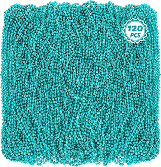 Mardi Gras Beads, 120 PCS Mardi Gras Accessories, 33" Bead Necklaces, Lakeblue Party Beads Parade Throws Bulk Women Men Party Favors for Party Parade Event Festival Pirate Birthday