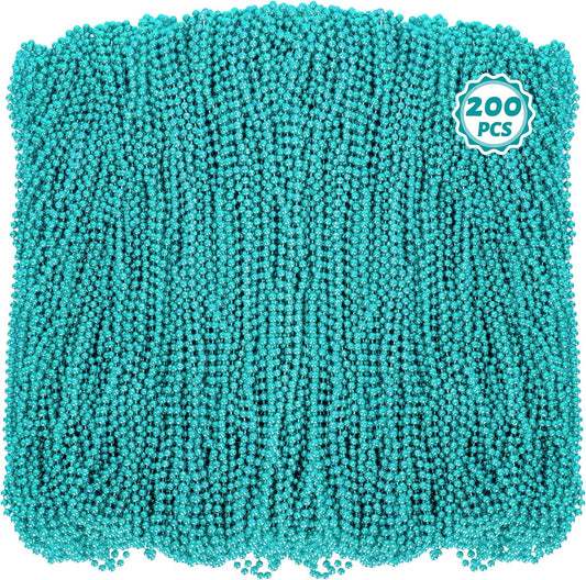 200PCS Mardi Gras Beads, 33" Mardi Gras Accessories, Lakeblue Bead Necklaces, Parade Party Beads Bulk Women Men Party Favors for Festival Event Pirate Baby Shower Birthday Supplies