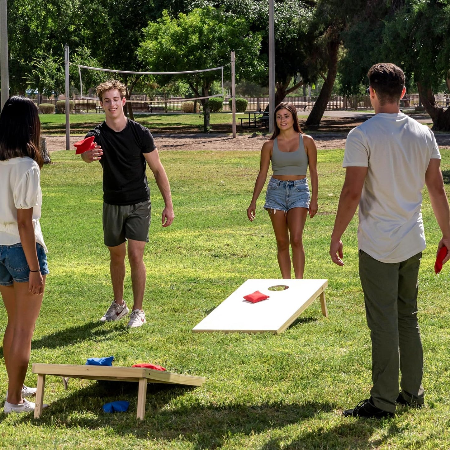 JOYIN 16 Cornhole Bean Bags for Tossing (4.7” x 4.7”), Durable Nylon All-Weather Game, Includes 15 Bean Bags and a Carry Bag, Cornhole Game Set, Party Supplies for Kids & Adults