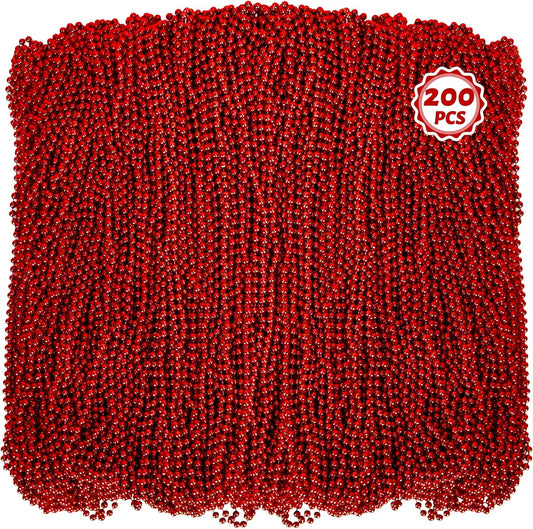 200 PCS Bead Necklace, 33 IN Red Mardi Gras Beads, Mardi Gras Party Costume Accessories, Parade Throws Beads Bulk for Christmas Pirate Wedding Baby Shower Party Supplies Decor
