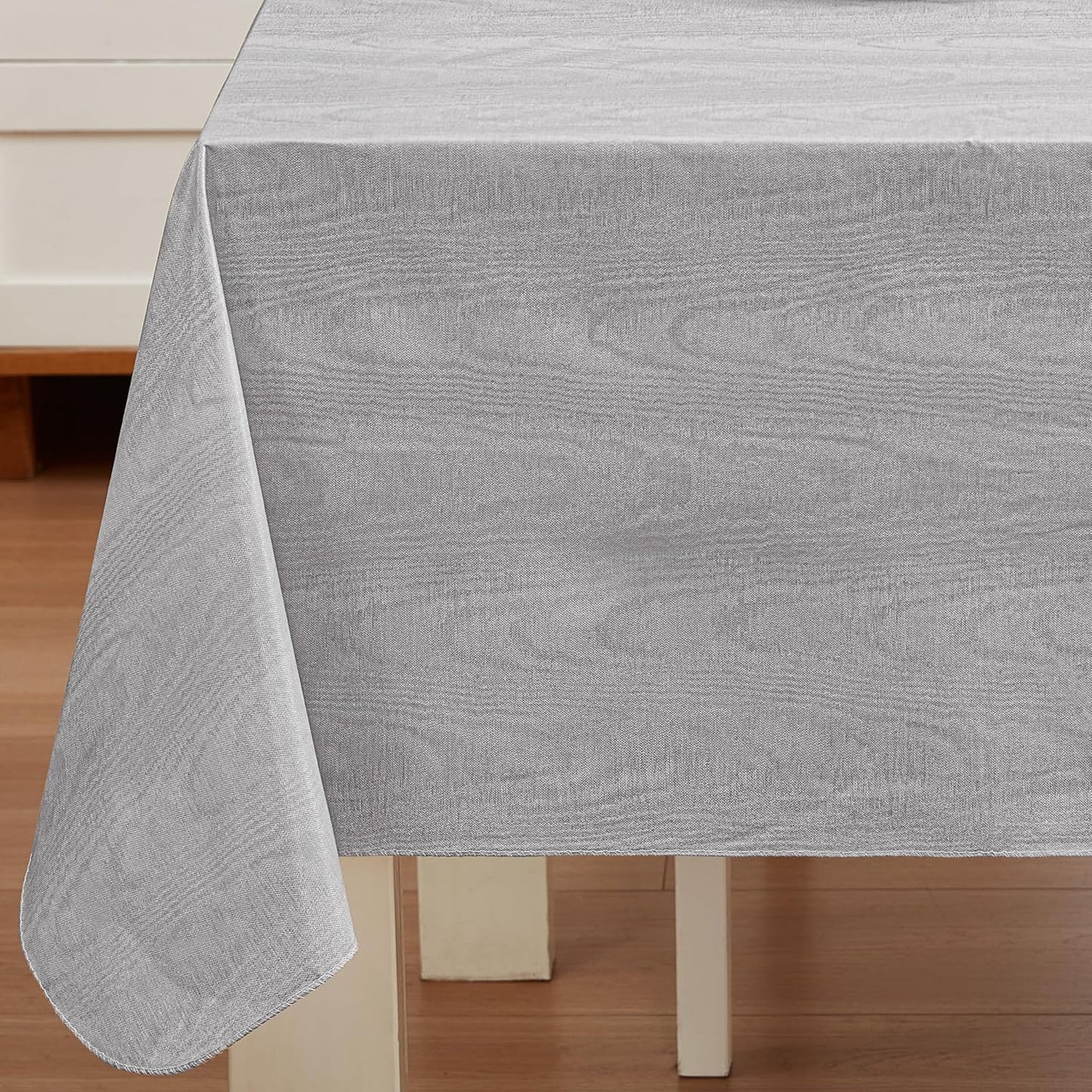 Newbridge Vinyl Flannel Backed Tablecloth, 60 x 84 Inch Rectangle, Grey Moire Wavy Solid Design, Heavyweight Indoor Outdoor Waterproof Table Cover, Easy Care Wipe Clean