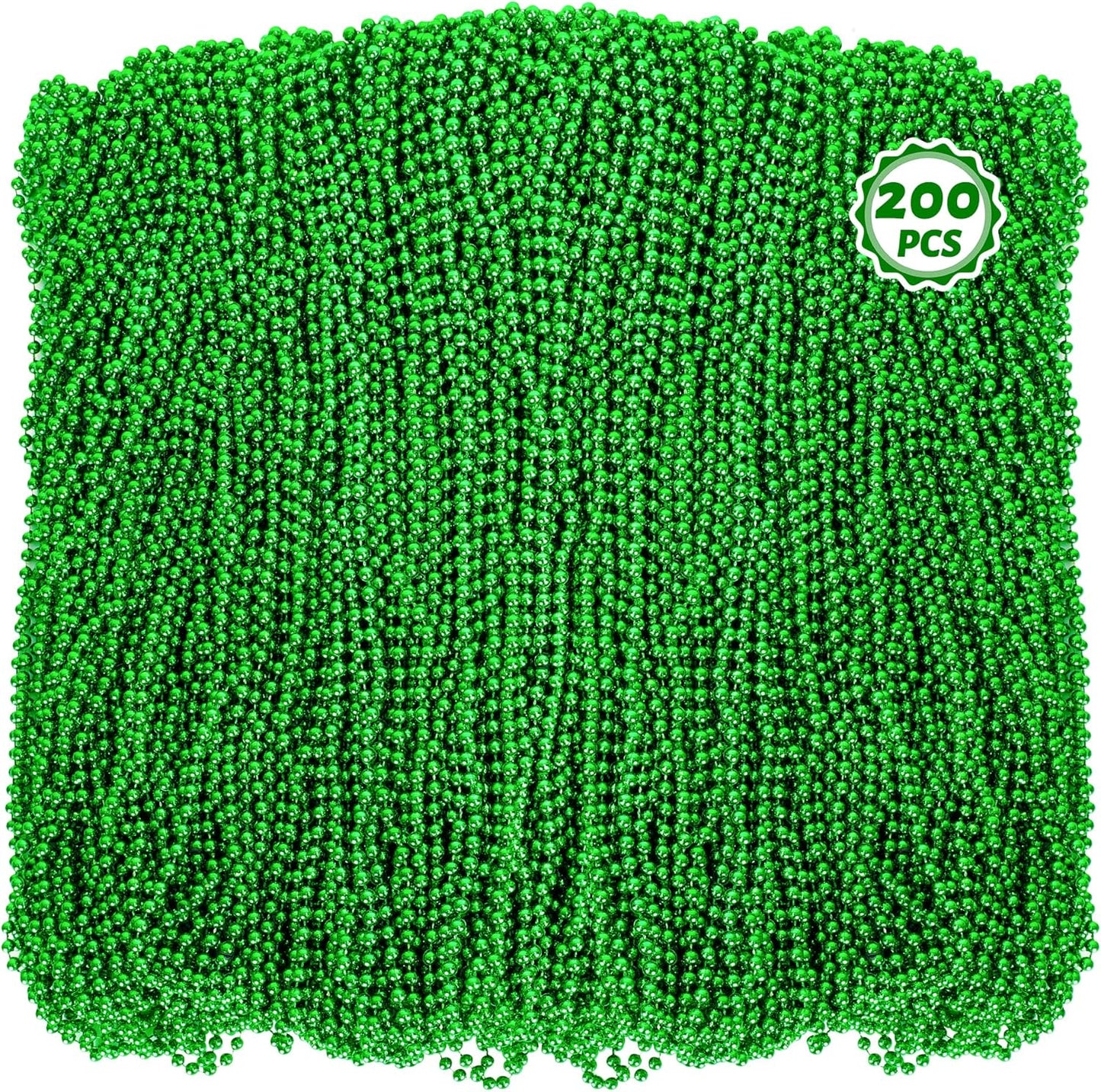 200 PCS Beaded Necklaces, 33" Mardi Gras Beads, St Patricks Day Bead Necklace, Green Accessories Parade Throws Bulk for Baby Shower Wedding Birthday Pirate Party Favors Supplies