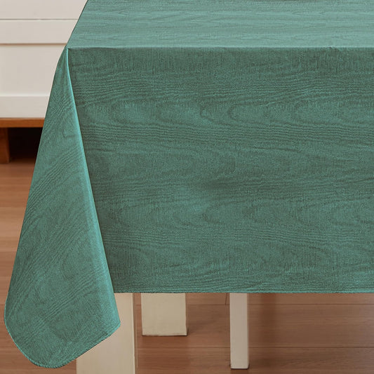 Newbridge Vinyl Flannel Backed Tablecloth, 60 x 120 Inch Rectangle, Hunter Green Moire Wavy Solid Design, Heavyweight Indoor Outdoor Waterproof Table Cover, Easy Care Wipe Clean