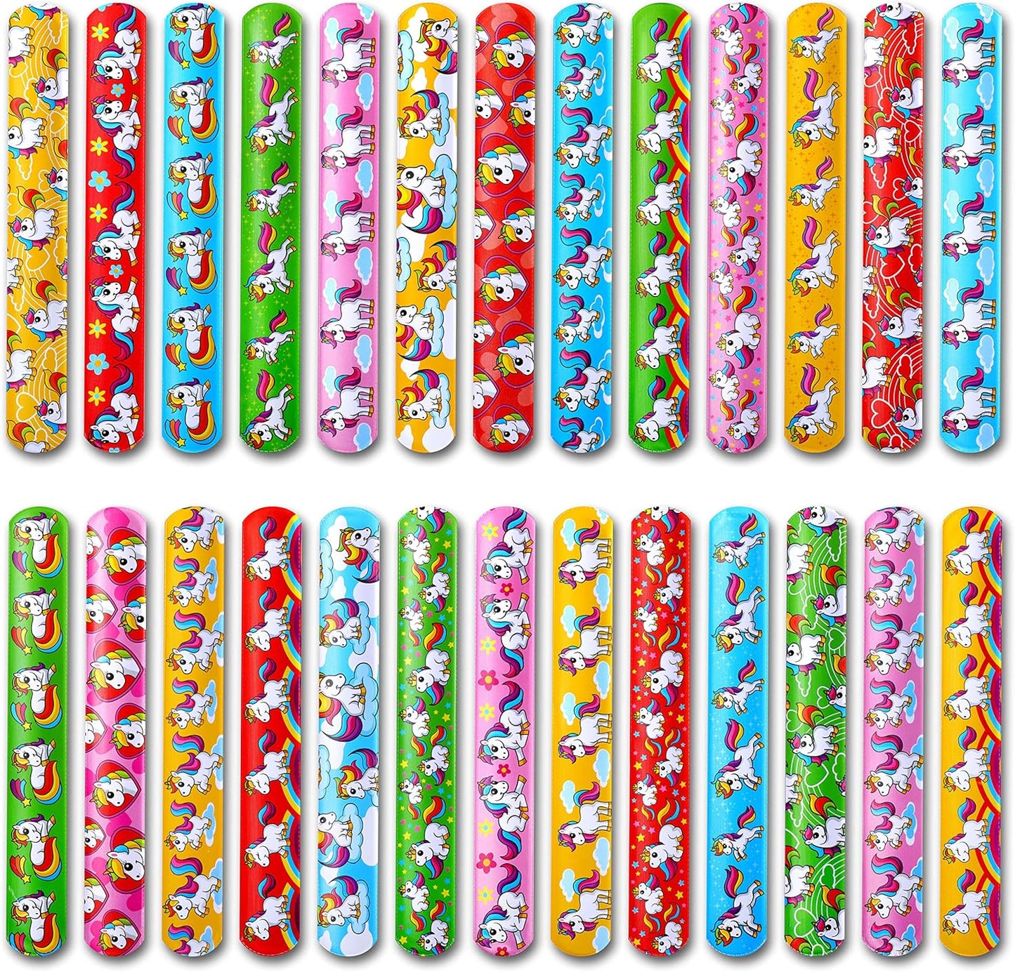 Giraffe Manufacturing 50 pcs Unicorn Slap Bracelets for Kids – Snap Wristbands for Birthday Goodie Bags, Classroom Prizes, Carnival Rewards & Theme Decorations - Unicorn Party Favors for Girls & Boys