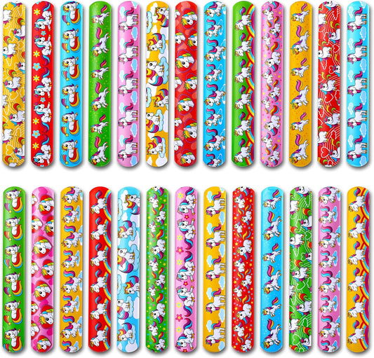 Giraffe Manufacturing 50 pcs Unicorn Slap Bracelets for Kids – Snap Wristbands for Birthday Goodie Bags, Classroom Prizes, Carnival Rewards & Theme Decorations - Unicorn Party Favors for Girls & Boys