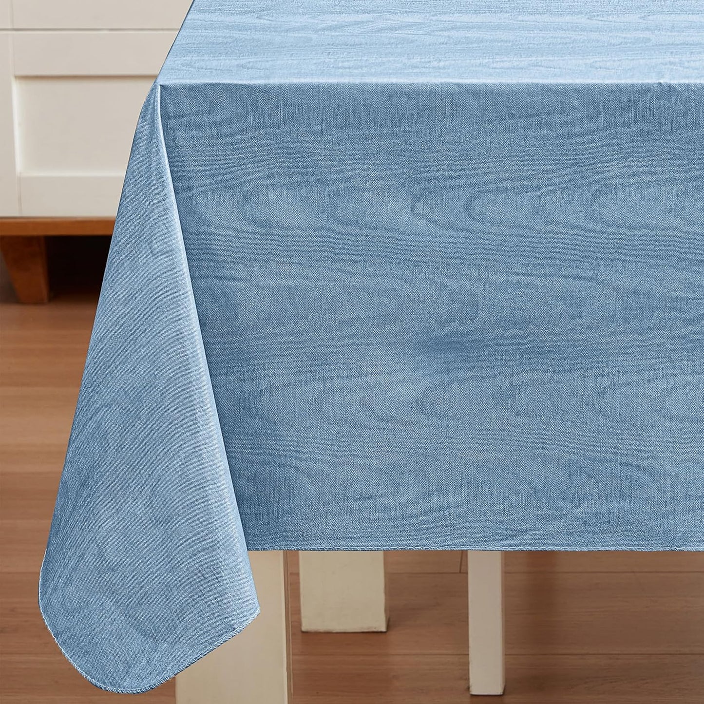 Newbridge Vinyl Flannel Backed Tablecloth, 52 x 52 Inch Square, Blue Moire Wavy Solid Design, Heavyweight Indoor Outdoor Waterproof Table Cover, Easy Care Wipe Clean