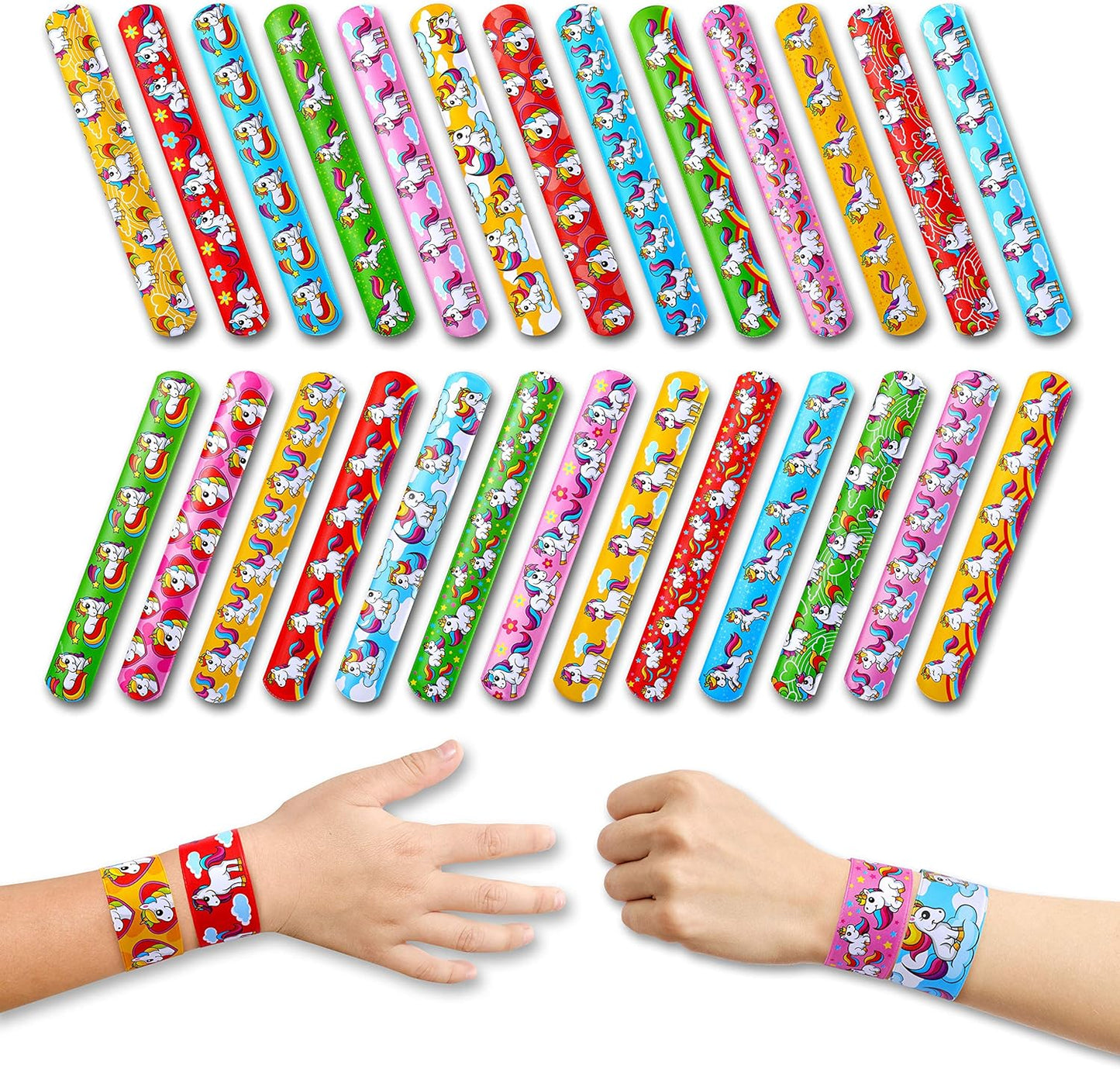 Giraffe Manufacturing 50 pcs Unicorn Slap Bracelets for Kids – Snap Wristbands for Birthday Goodie Bags, Classroom Prizes, Carnival Rewards & Theme Decorations - Unicorn Party Favors for Girls & Boys