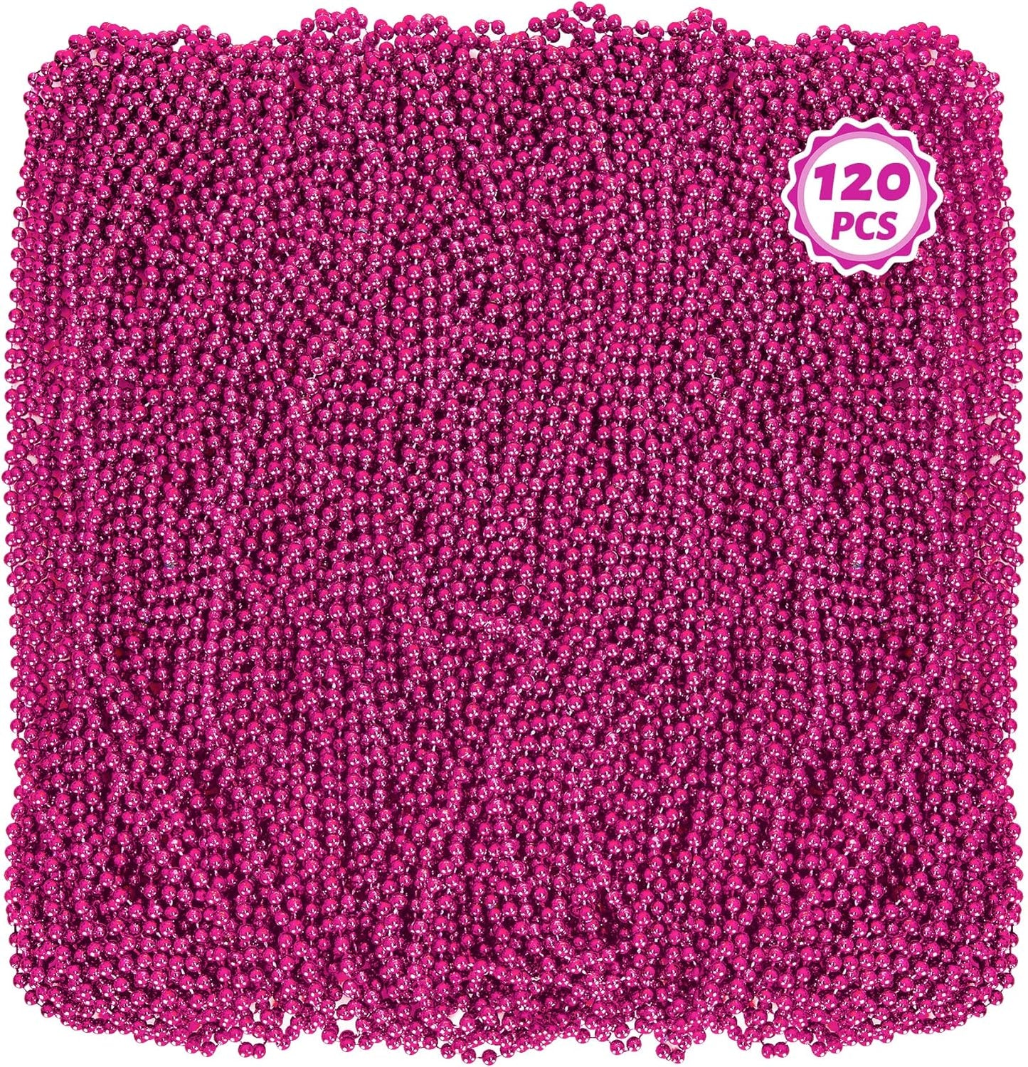 120PCS Mardi Gras Beads, 33 IN Bead Necklace, Rosered Mardi Gras Accessories, Party Costume Beads Parade Throws Bulk for Christmas Baby Shower Pirate Party Favors Supplies Decor