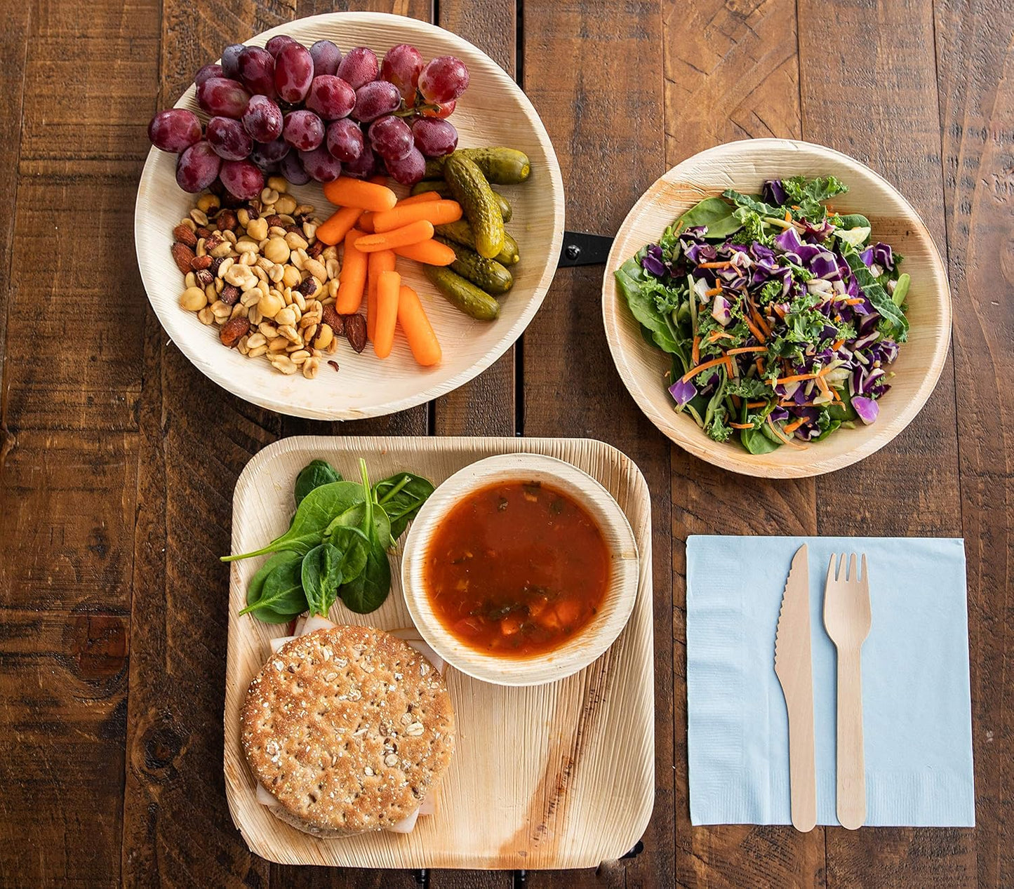 Raj Palm Leaf Bulk Bowls [25-Pack] 7" Square Bowl like Bamboo Bowls Disposable, Strong, Decorative Compostable Tableware for wedding, Lunch, Dinner, Birthday, Camping, Outdoor BBQ, Picnic…