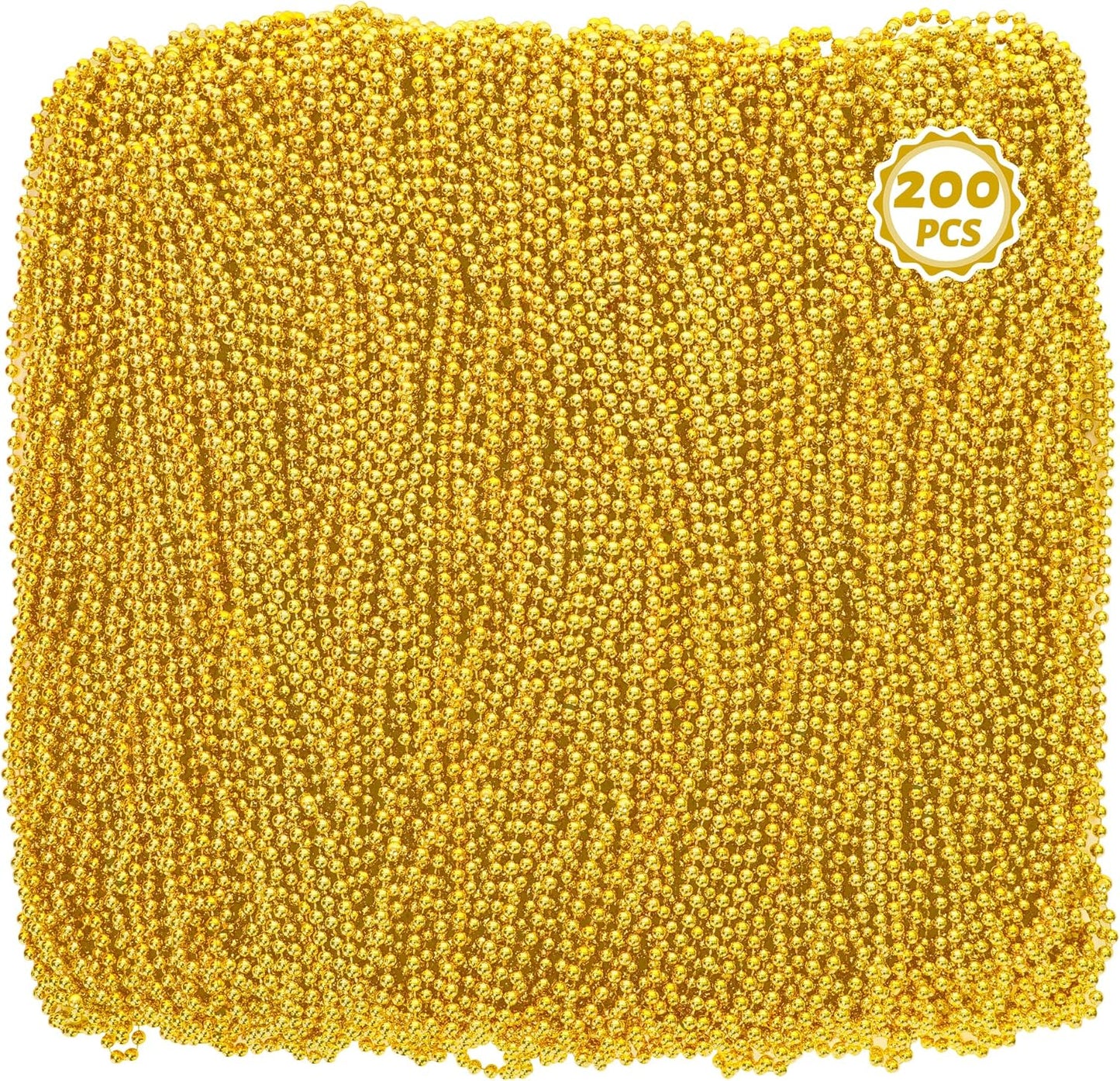 200PCS Bead Necklace, Mardi Gras Beads, 33 IN Gold Beads Party Accessories, Mardi Gras Decorations Parade Throws Bulk Costume Party Pirate Christmas Party Favors Supplies