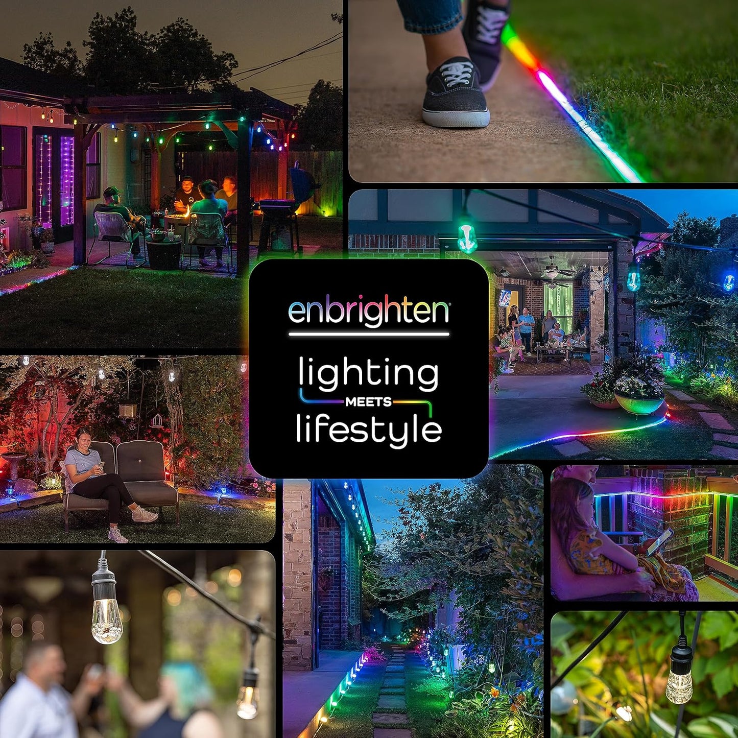Enbrighten Vintage Outdoor String Lights, 24ft, 12 RGB Acrylic Bulbs, Weatherproof, RF Remote Control, Perfect for Holidays, Gameday, Parties, and More, 37791